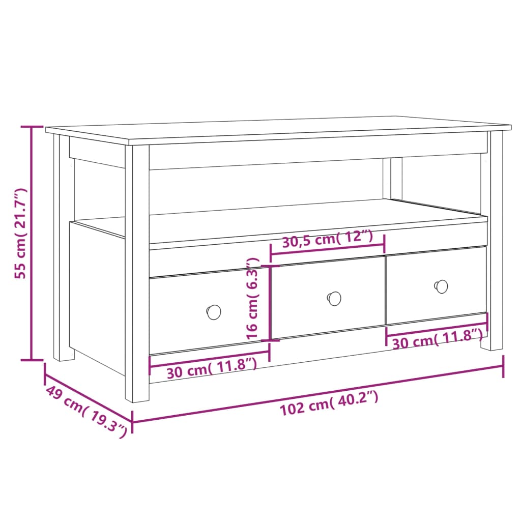 Soffbord 102x49x55 cm massiv furu