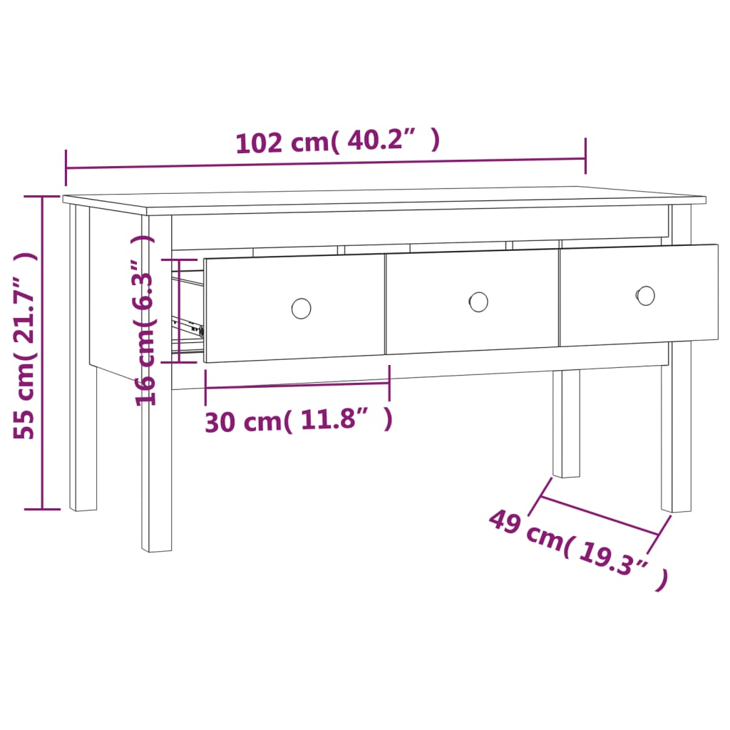 Soffbord 102x49x55 cm massiv furu