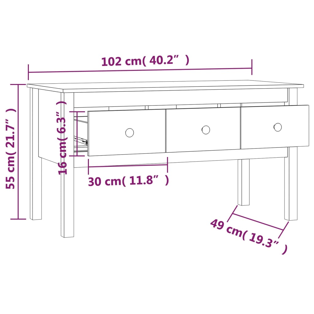 Soffbord grå 102x49x55 cm massiv furu