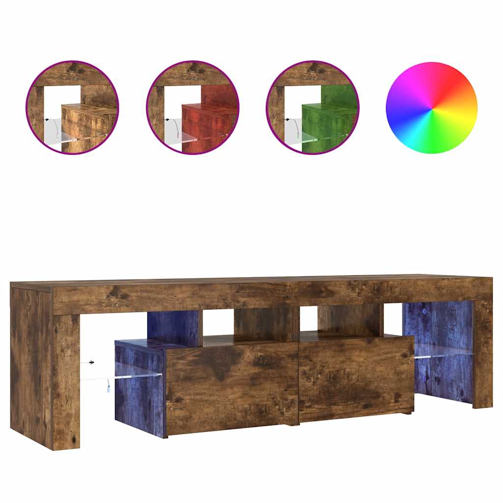 Tv-bänk med LED-belysning rökfägrad ek 140x36,5x40 cm