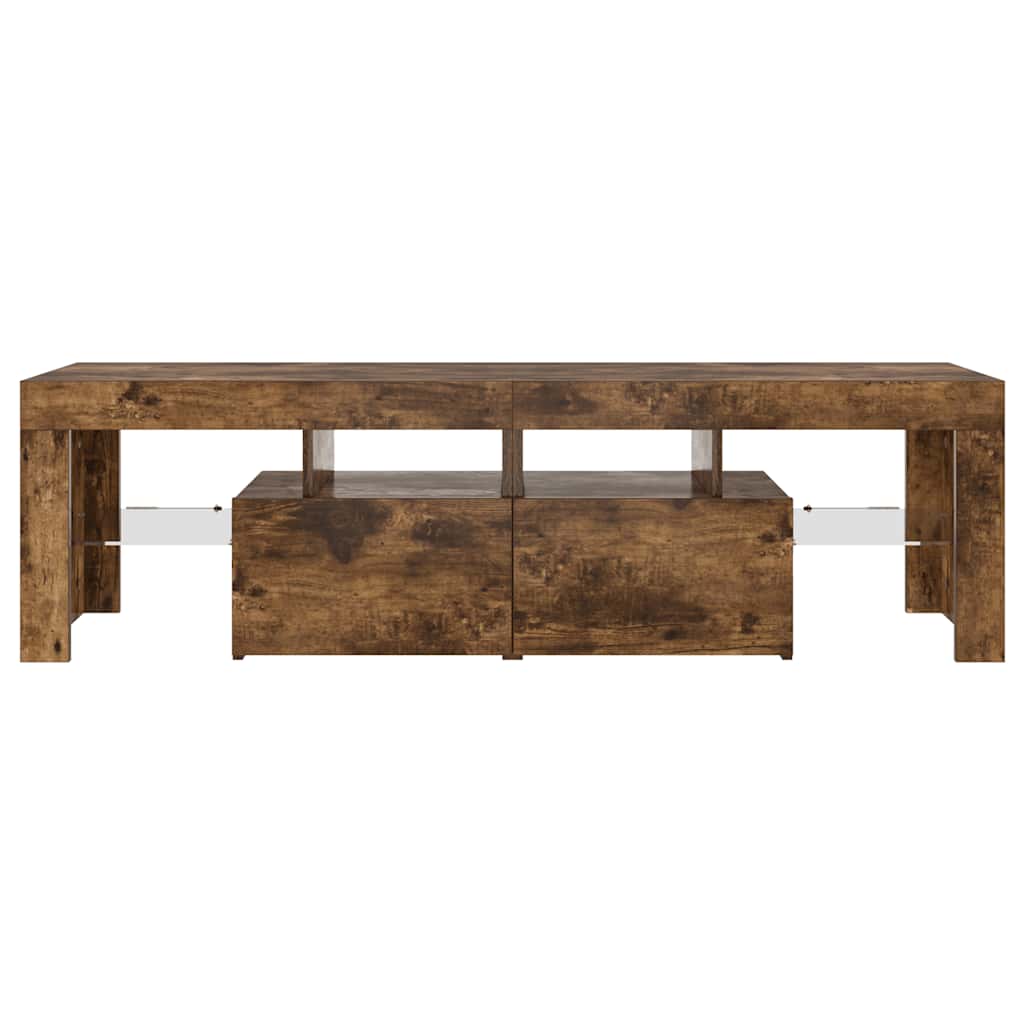 Tv-bänk med LED-belysning rökfägrad ek 140x36,5x40 cm