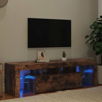 Tv-bänk med LED-belysning rökfägrad ek 140x36,5x40 cm