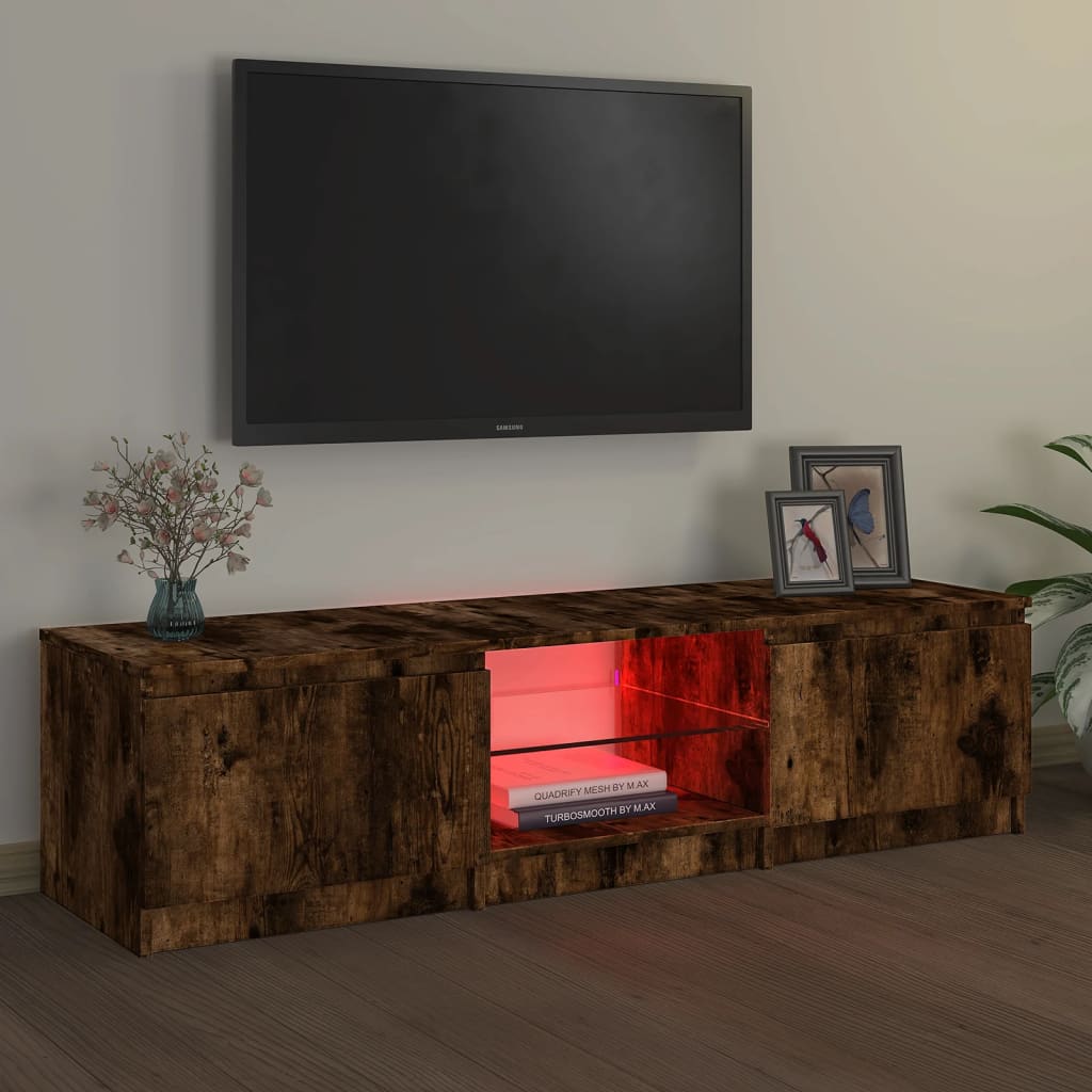 TV-bänk med LED-belysning rökfärgad ek 140x40x35,5 cm