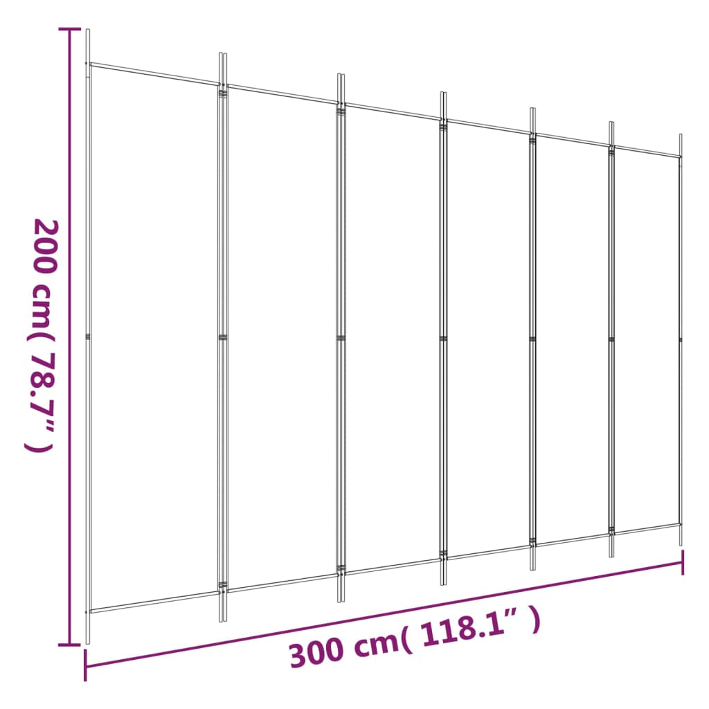 Rumsavdelare 6 paneler svart 300x200 cm tyg