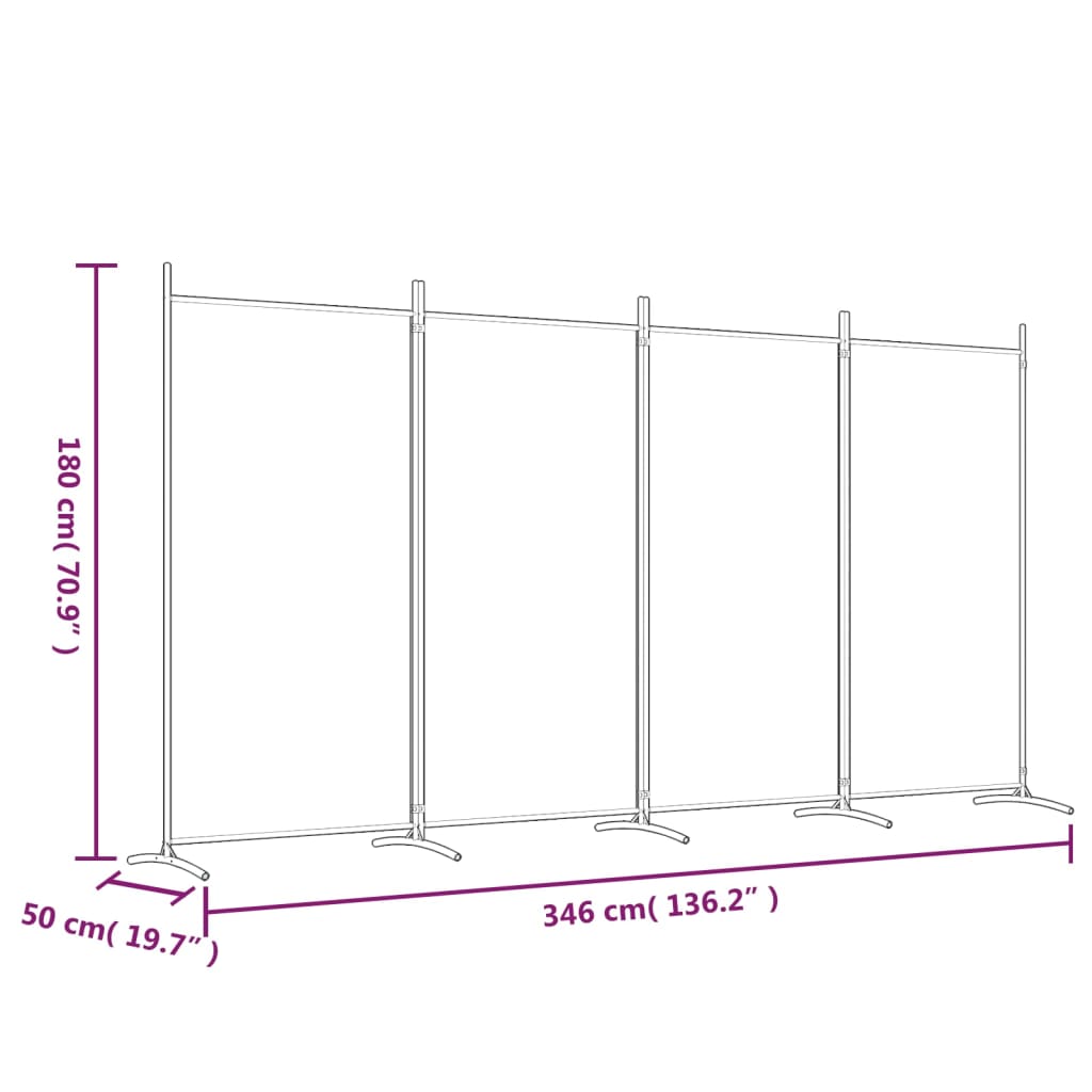 Rumsavdelare 4 paneler vit 346x180 cm tyg