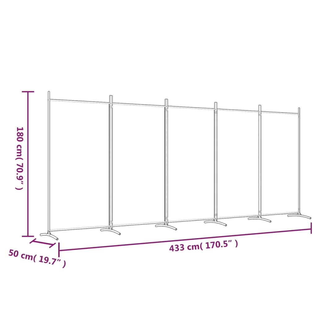 Rumsavdelare 5 paneler svart 433x180 cm tyg