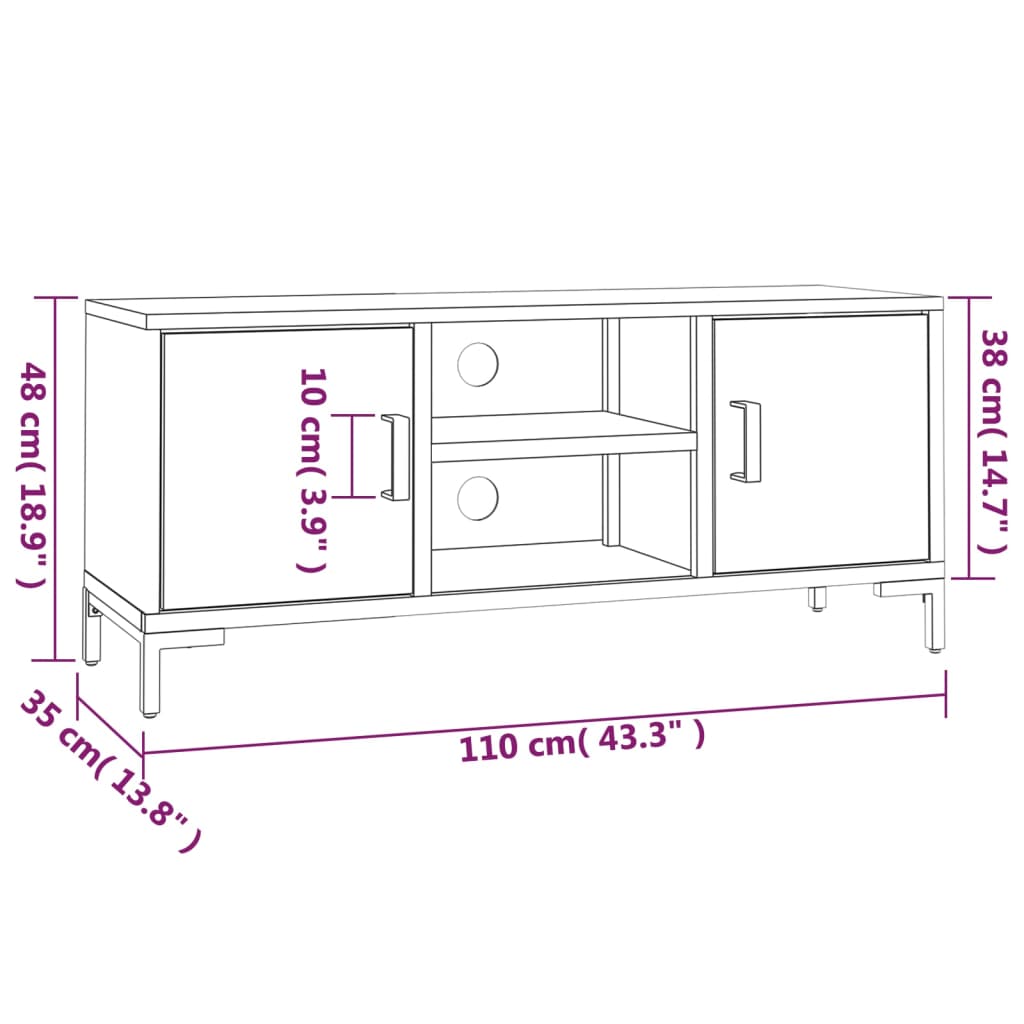 Tv-bänk brun 110x35x48 cm massiv furu