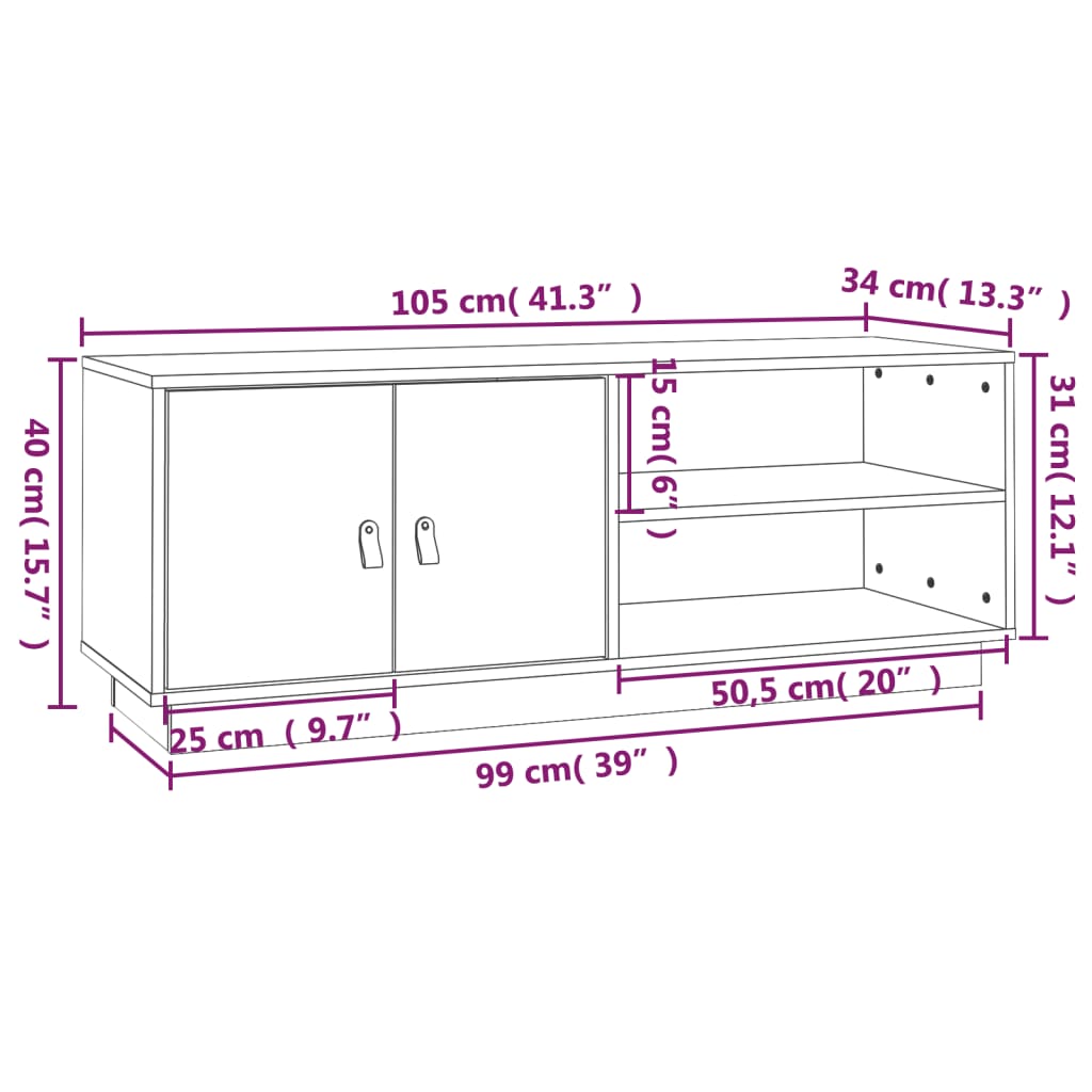 Tv-bänk vit 105x34x40 cm massiv furu