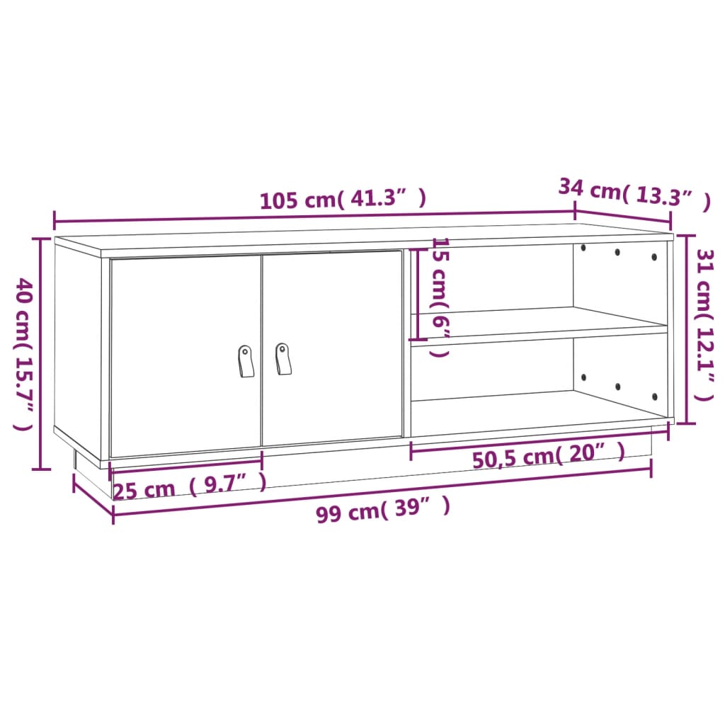 Tv-bänk grå 105x34x40 cm massiv furu