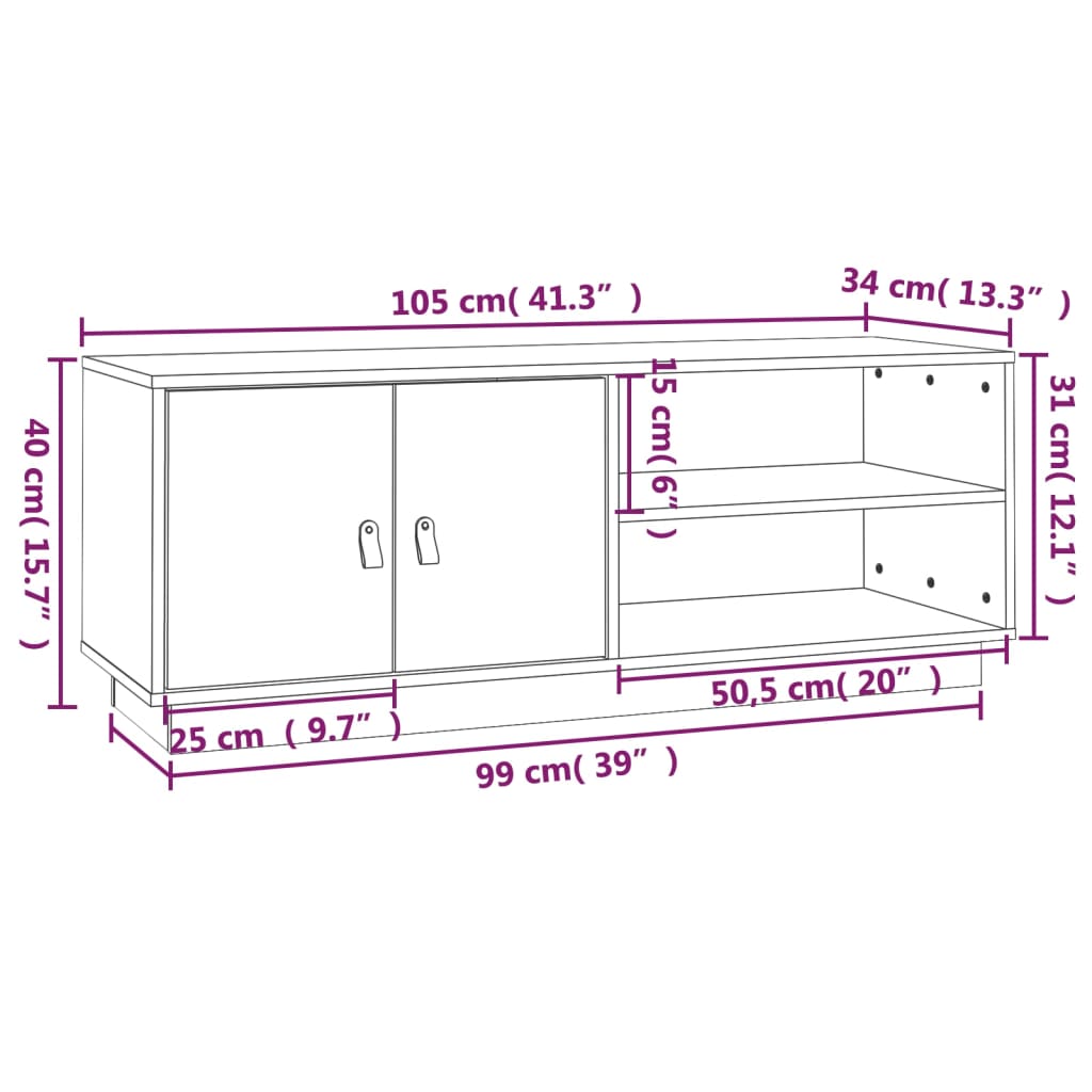 Tv-bänk svart 105x34x40 cm massiv furu