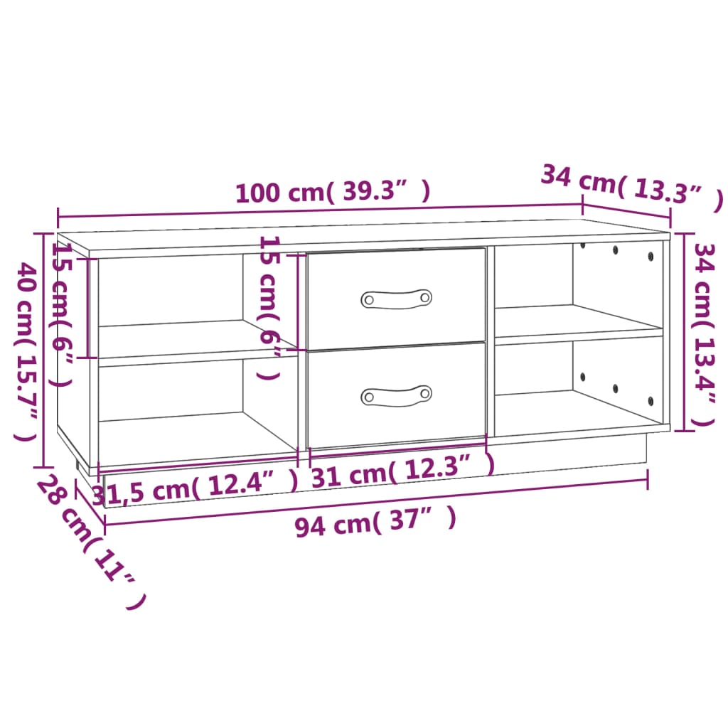 Tv-bänk vit 100x34x40 cm massiv furu