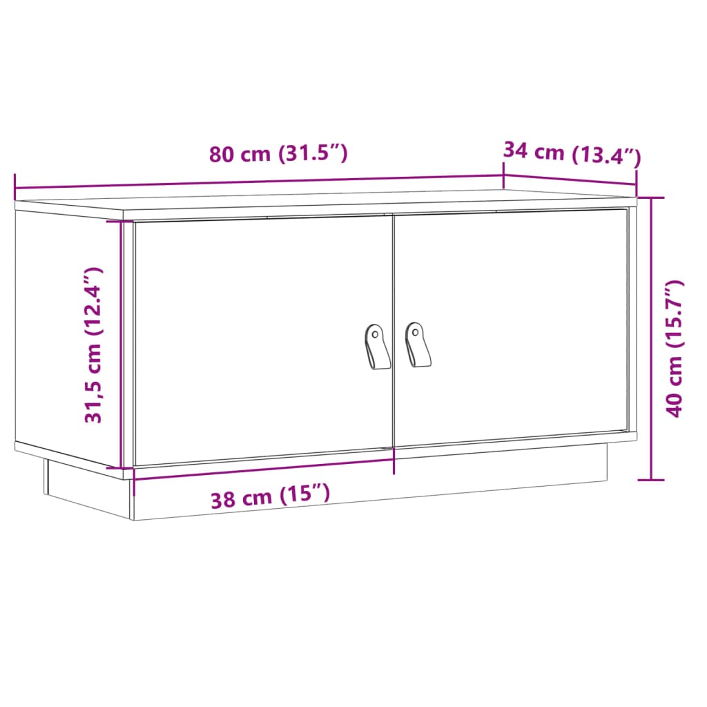 Tv-bänk honungsbrun 80x34x40 cm massiv furu