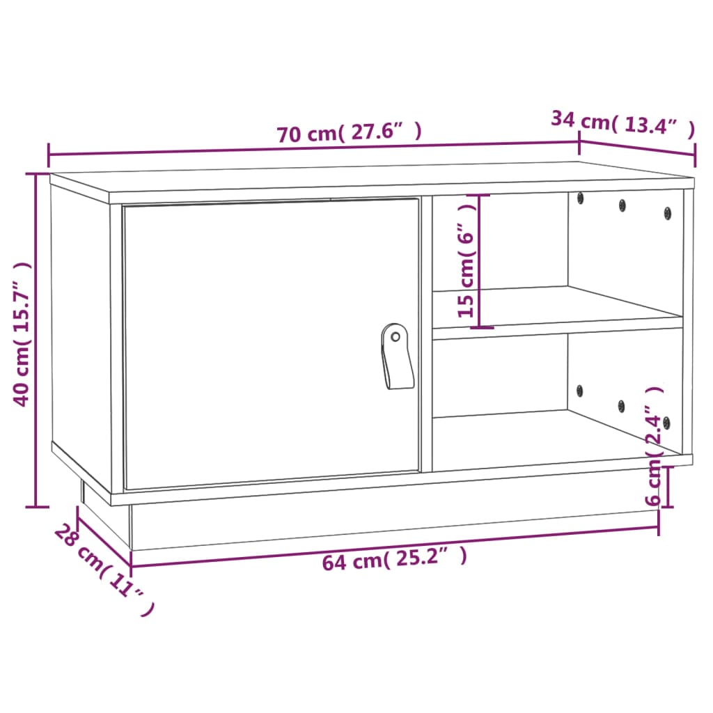 Tv-bänk grå 70x34x40 cm massiv furu