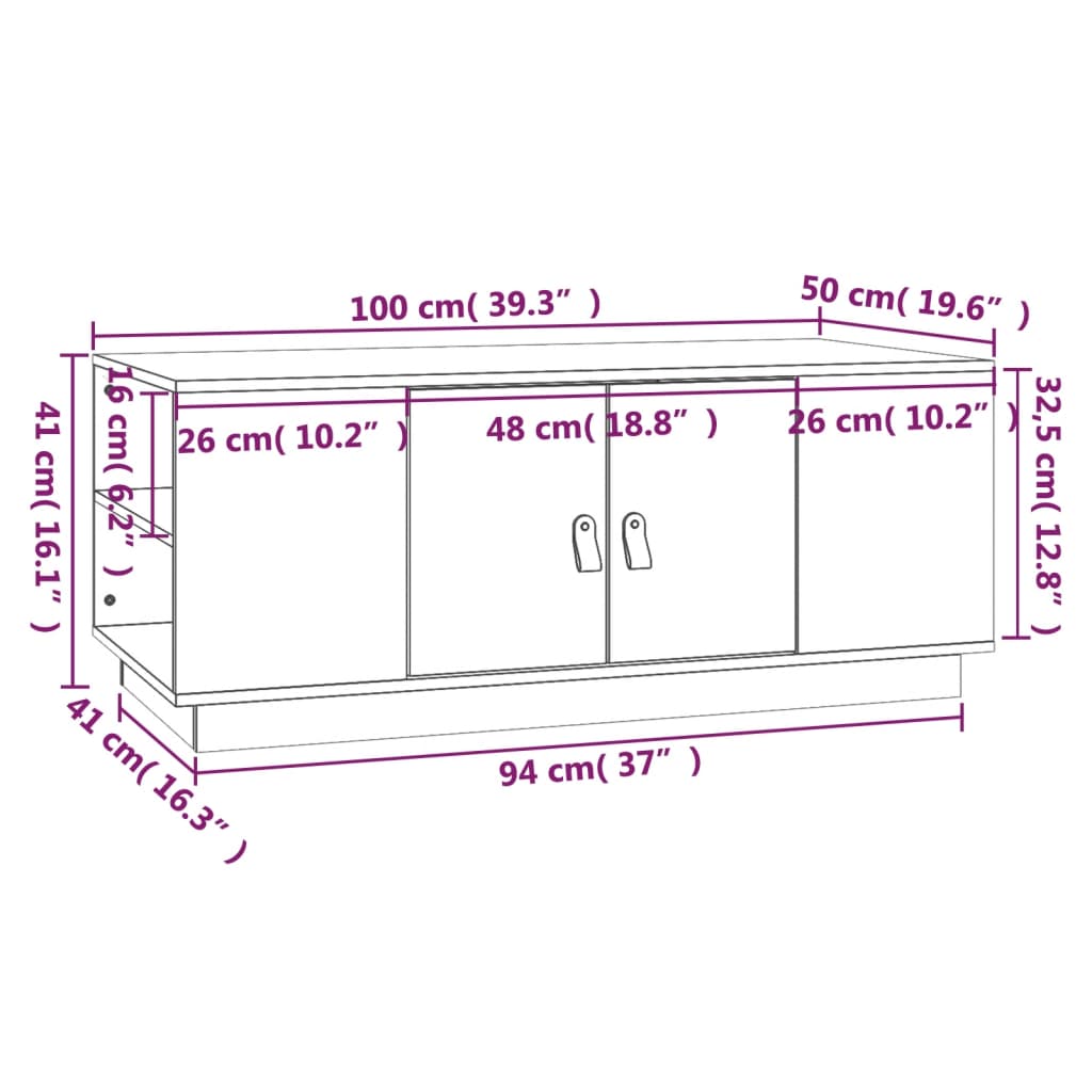 Soffbord vit 100x50x41 cm massiv furu