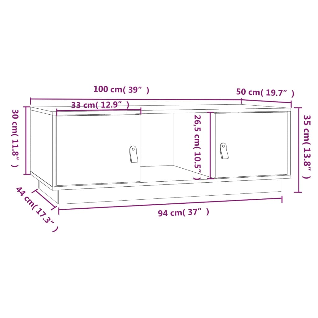 Soffbord 100x50x35 cm massiv furu