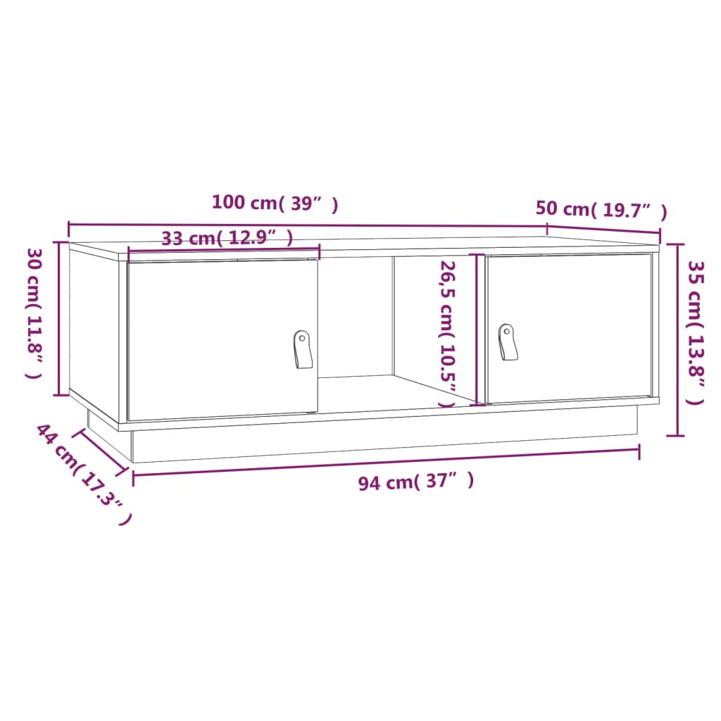 Soffbord honungsbrun 100x50x35 cm massiv furu