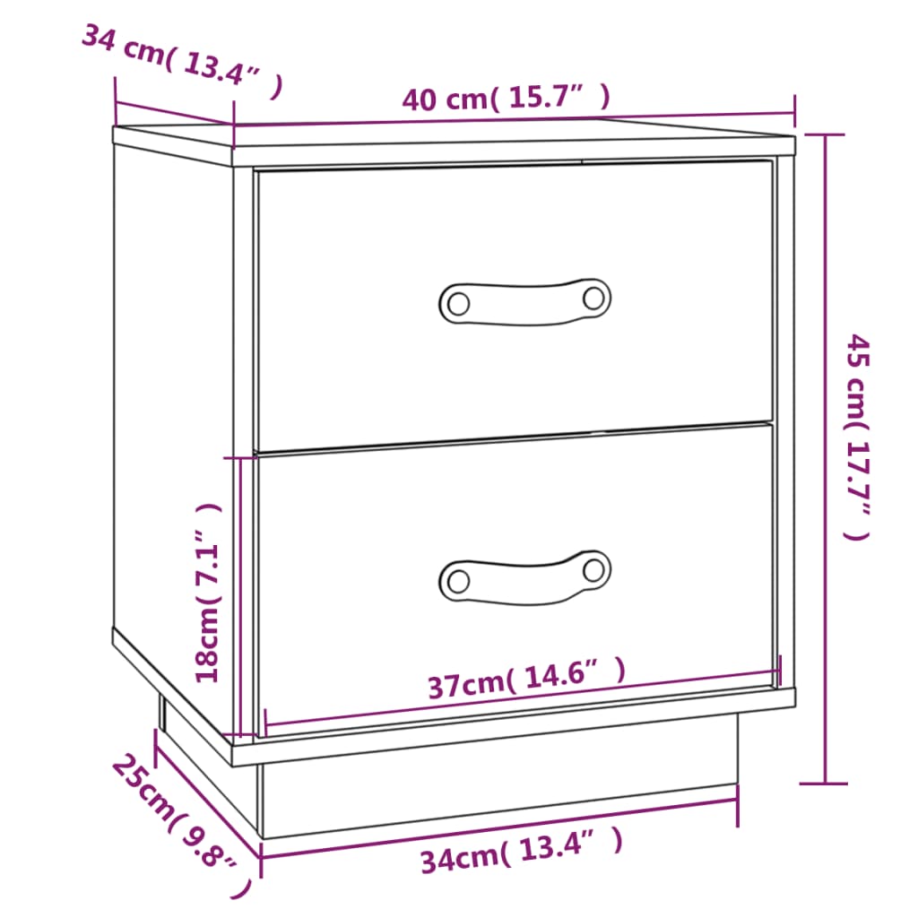 Sängbord 2 st vit 40x34x45 cm massivt furu