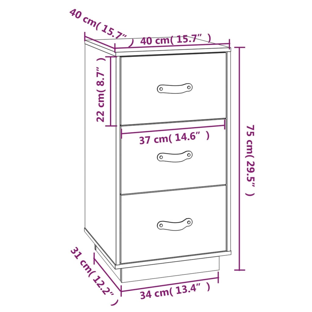 Sängbord vit 40x40x75 cm massivt furuträ