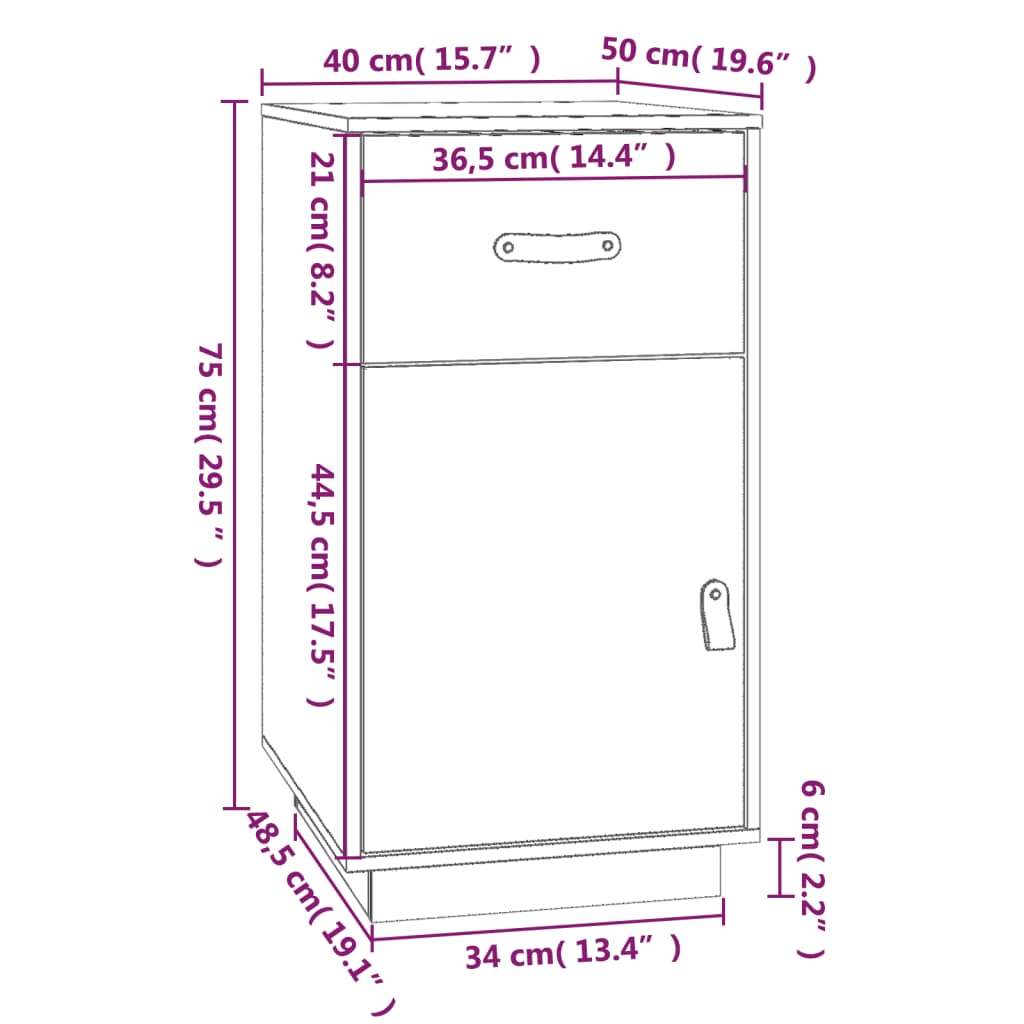 Skrivbordsskåp vit 40x50x75 cm massiv furu