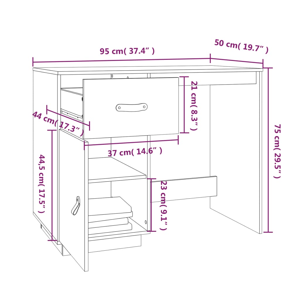 Skrivbord Vit 95x50x75 cm massiv furu