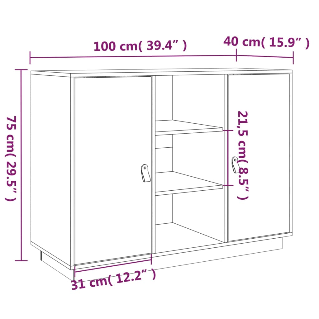 Skåp vit 100x40x75 cm massiv furu