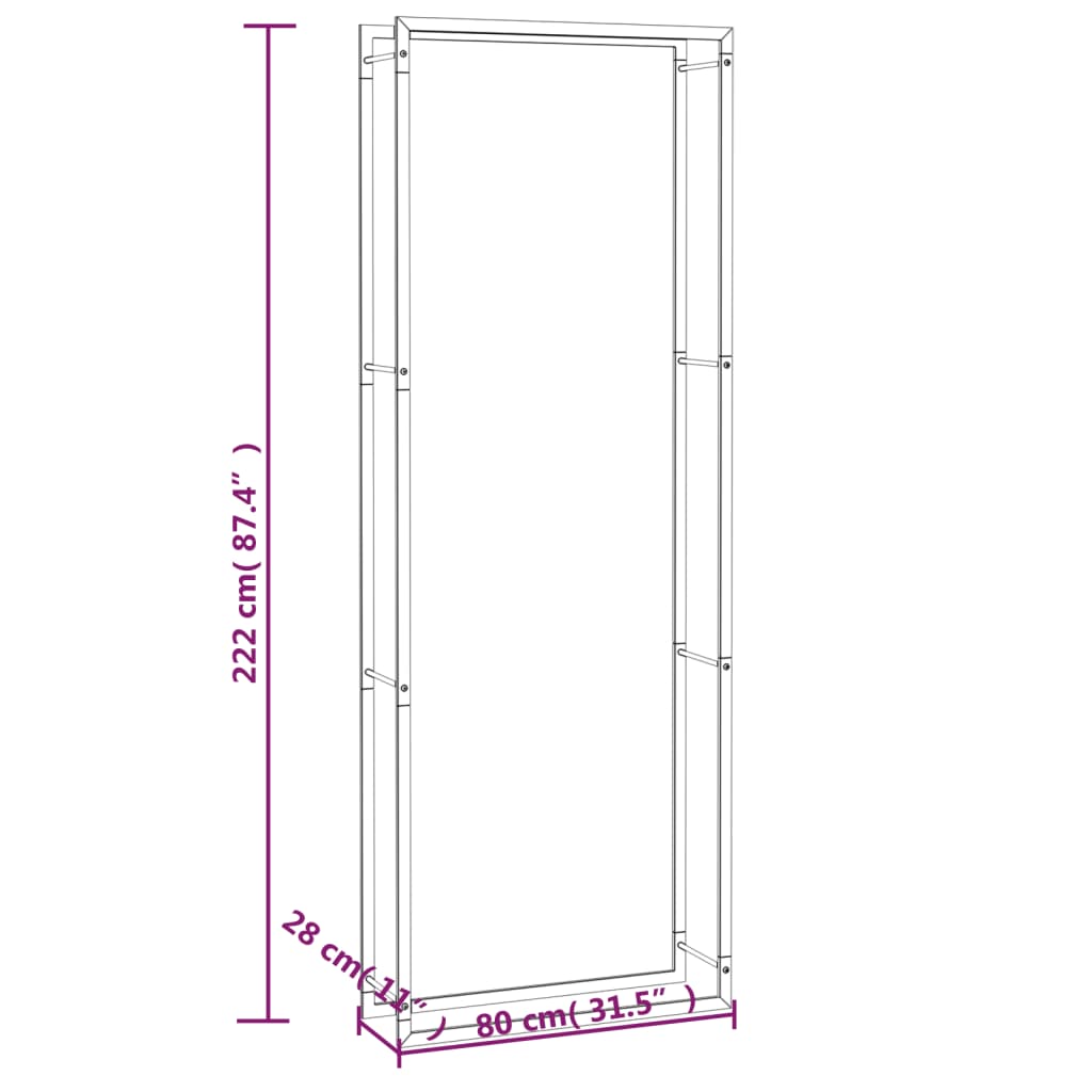 Vedställ matt svart 80x28x222 cm stål