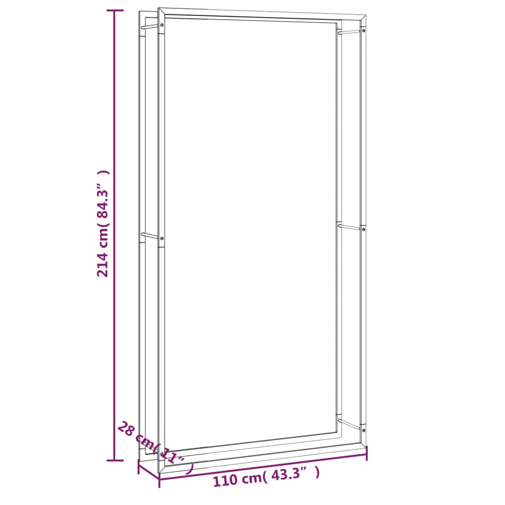 Vedställ matt svart 110x28x214 cm stål