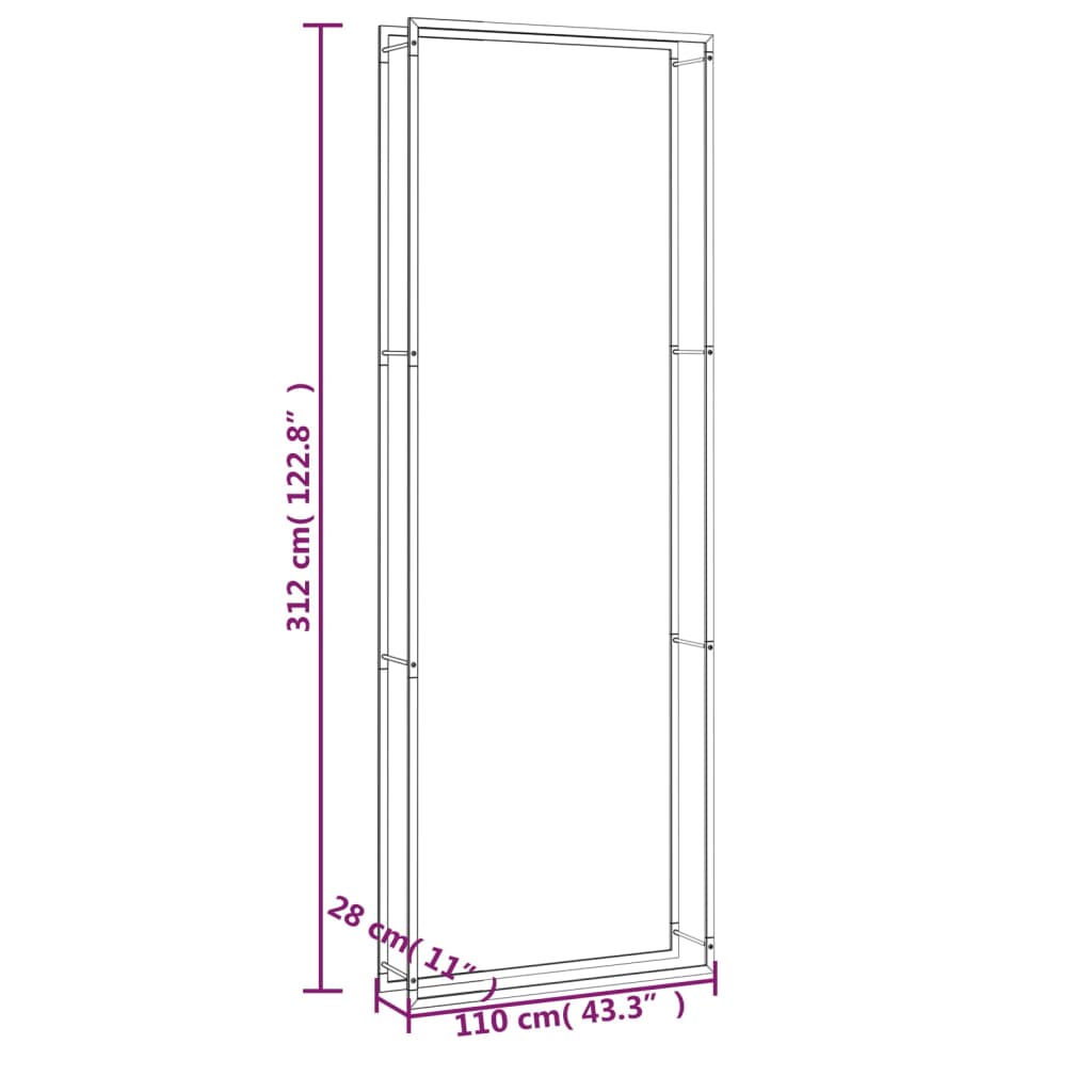 Vedställ matt svart 110x28x312 cm stål