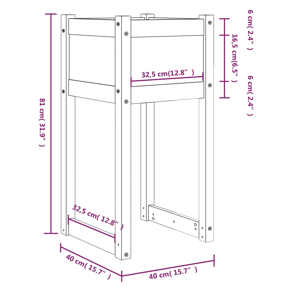 Odlingslådor 2 st Svart 40x40x81 cm massiv furu