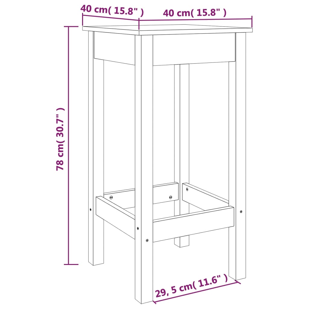 Barstolar 2 st svart 40x40x78 cm massiv furu