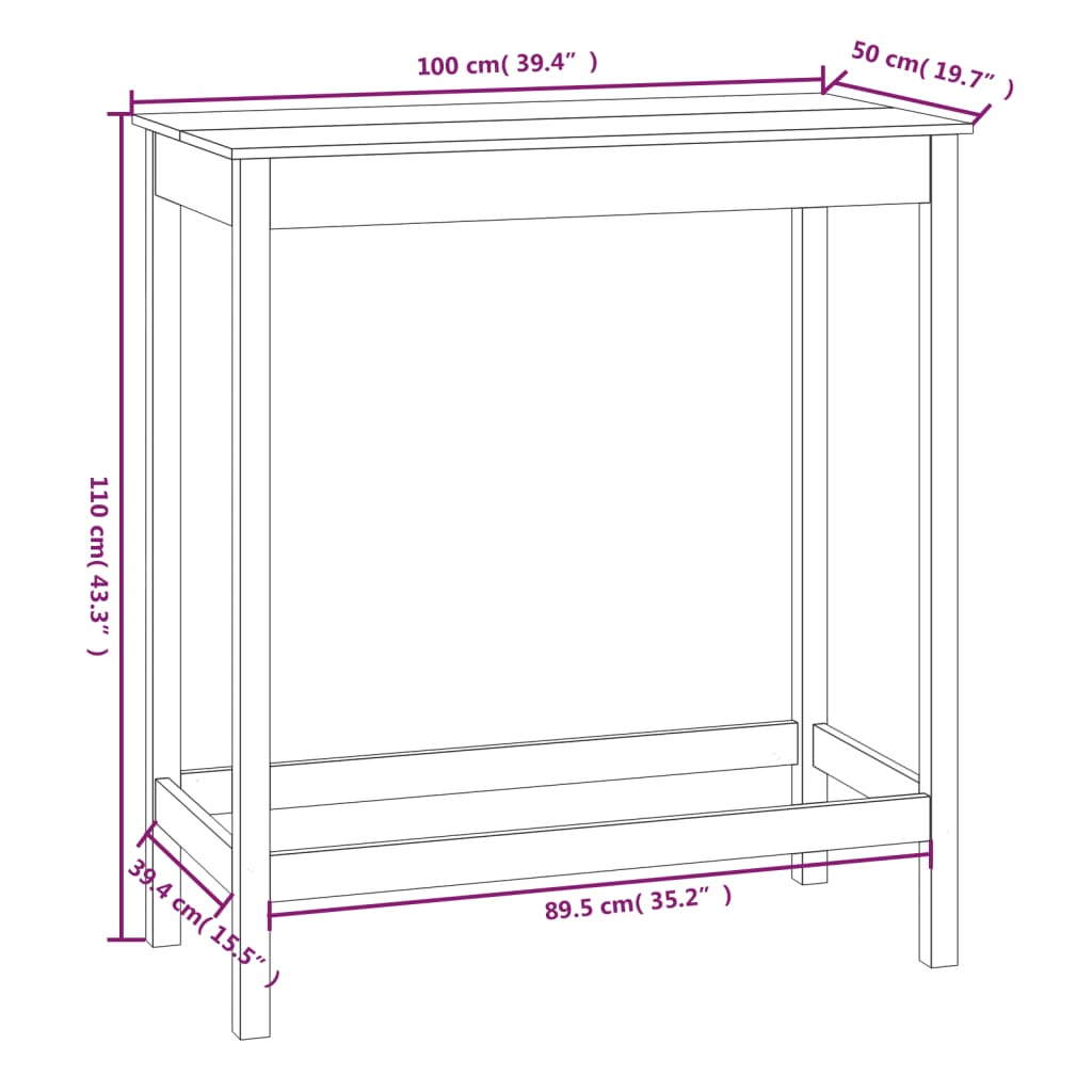 Barbord svart 100x50x110 cm massivt furuträ