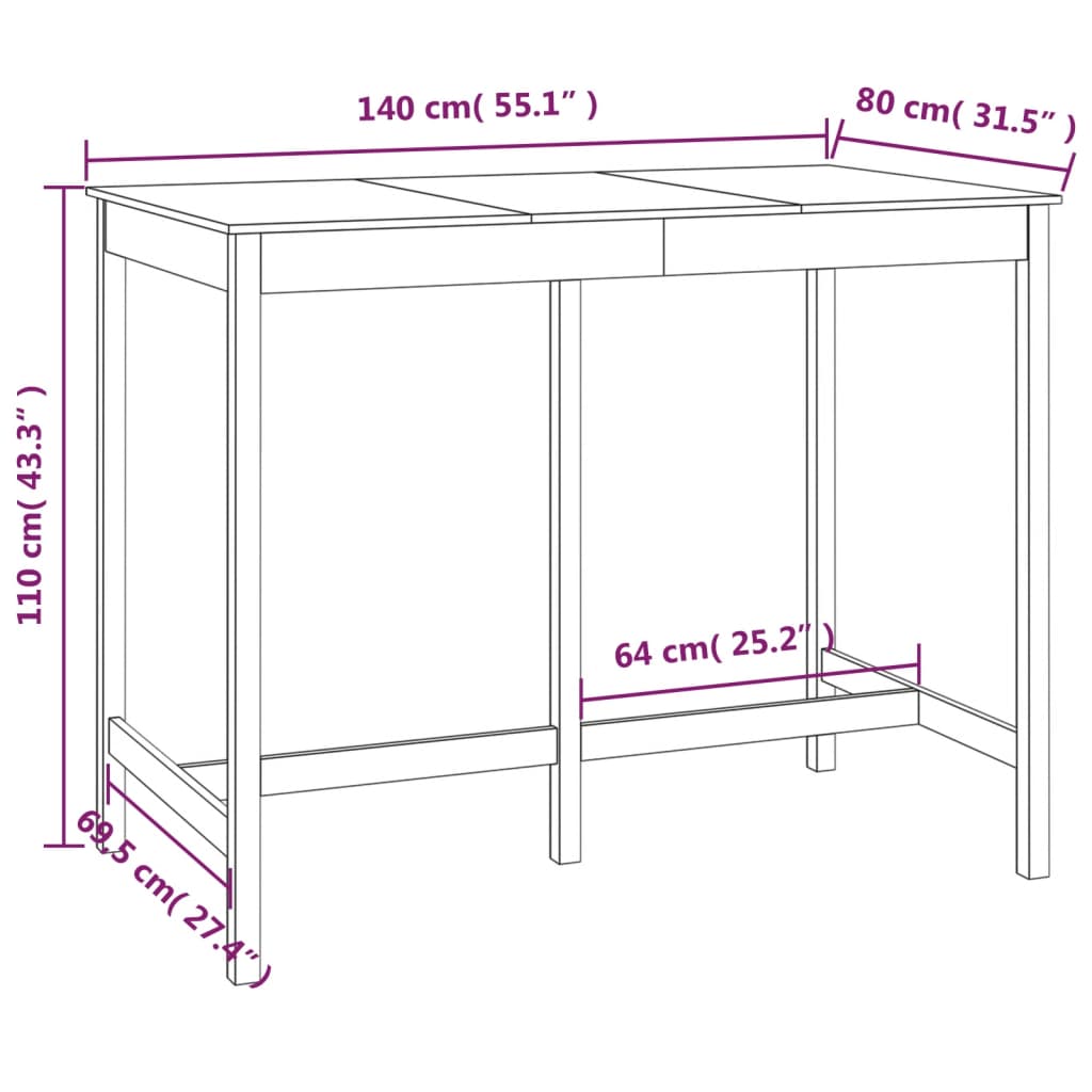 Barbord 140x80x110 cm massiv furu