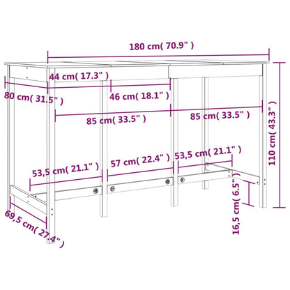 Barbord vit 180x80x110cm massiv furu