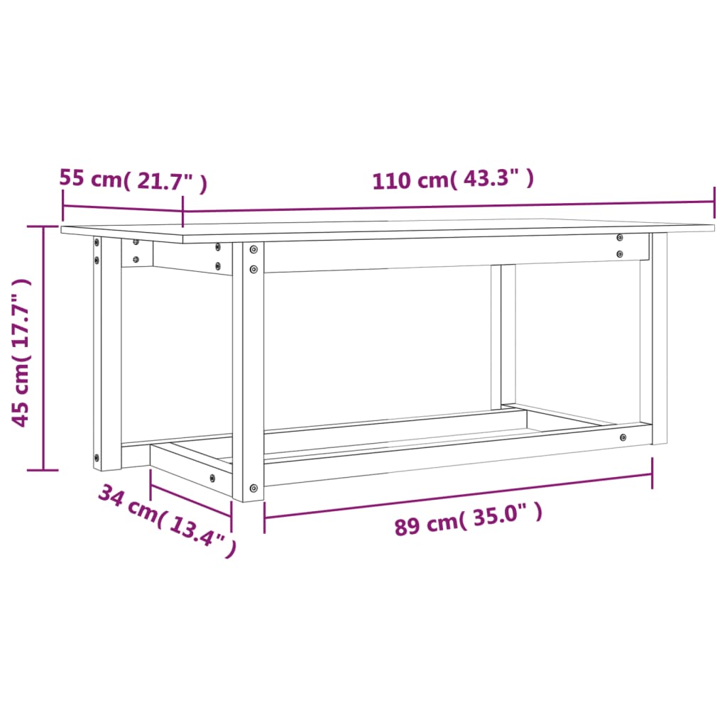 Soffbord 110x55x45 cm massiv furu