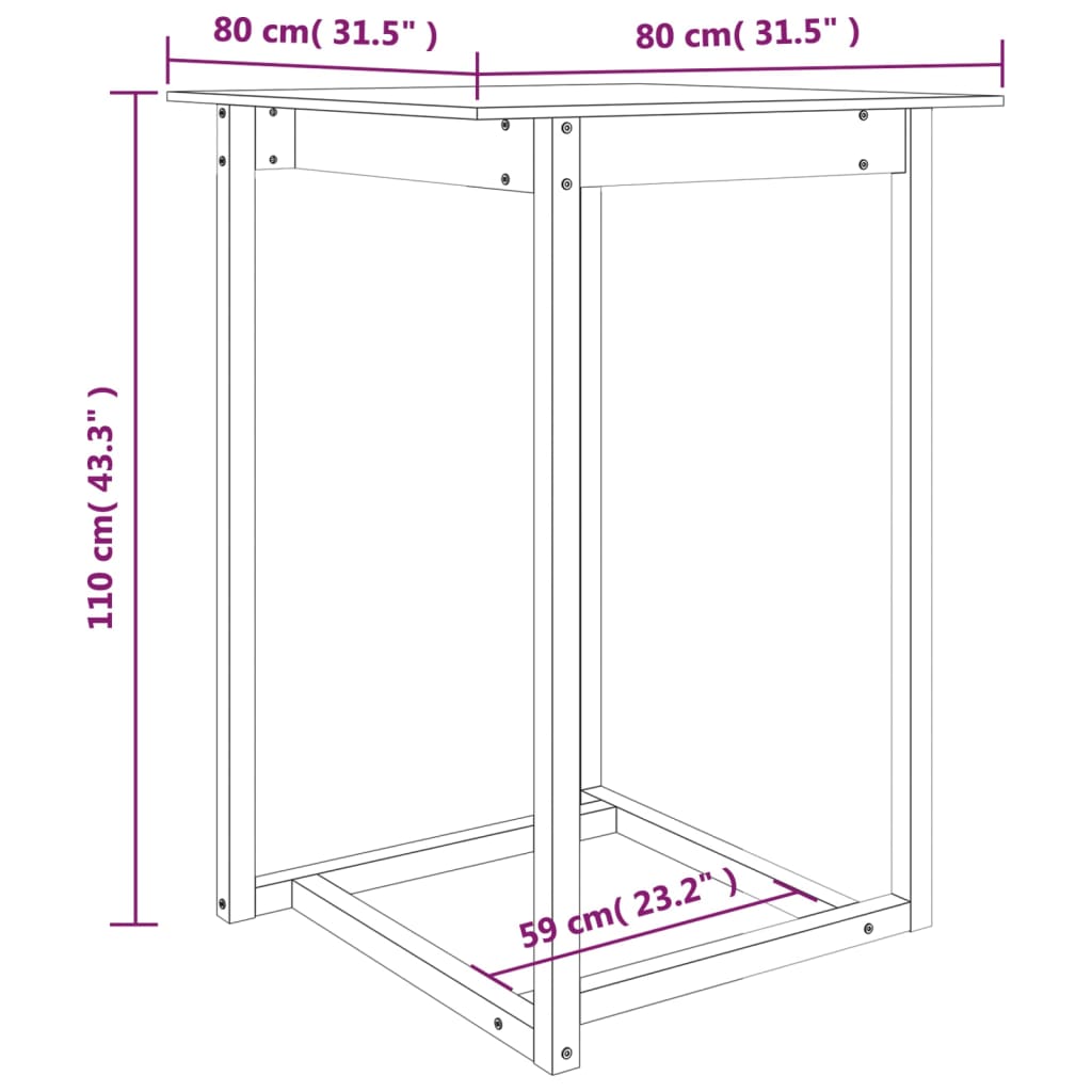 Barbord 80x80x110 cm massiv furu