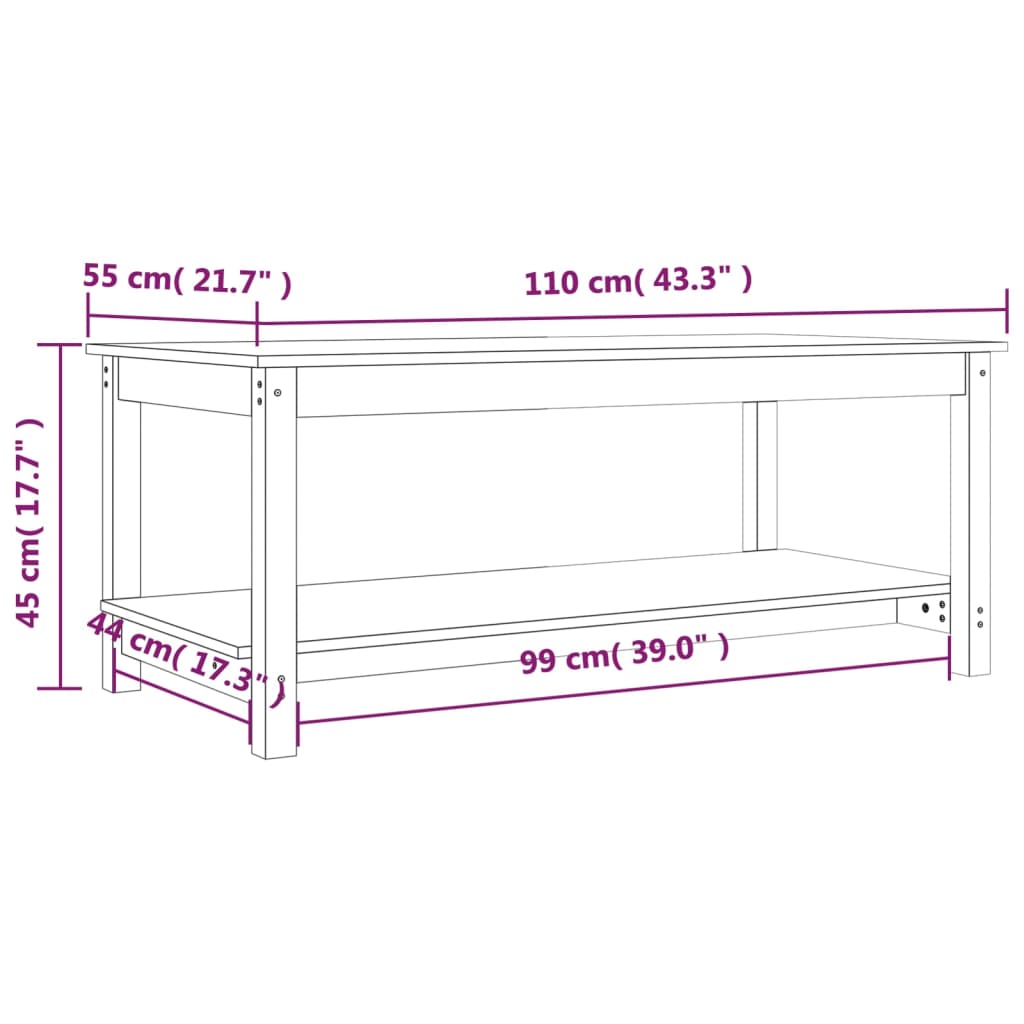 Soffbord 110x55x45 cm massiv furu