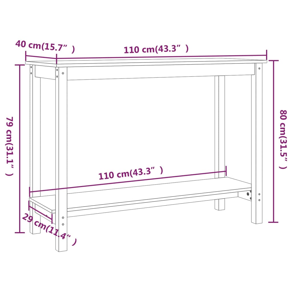 Konsolbord vit 110x40x80 cm massiv furu