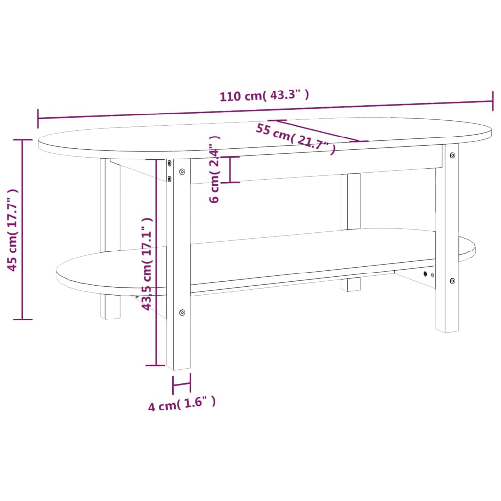 Soffbord 110x55x45 cm massiv furu