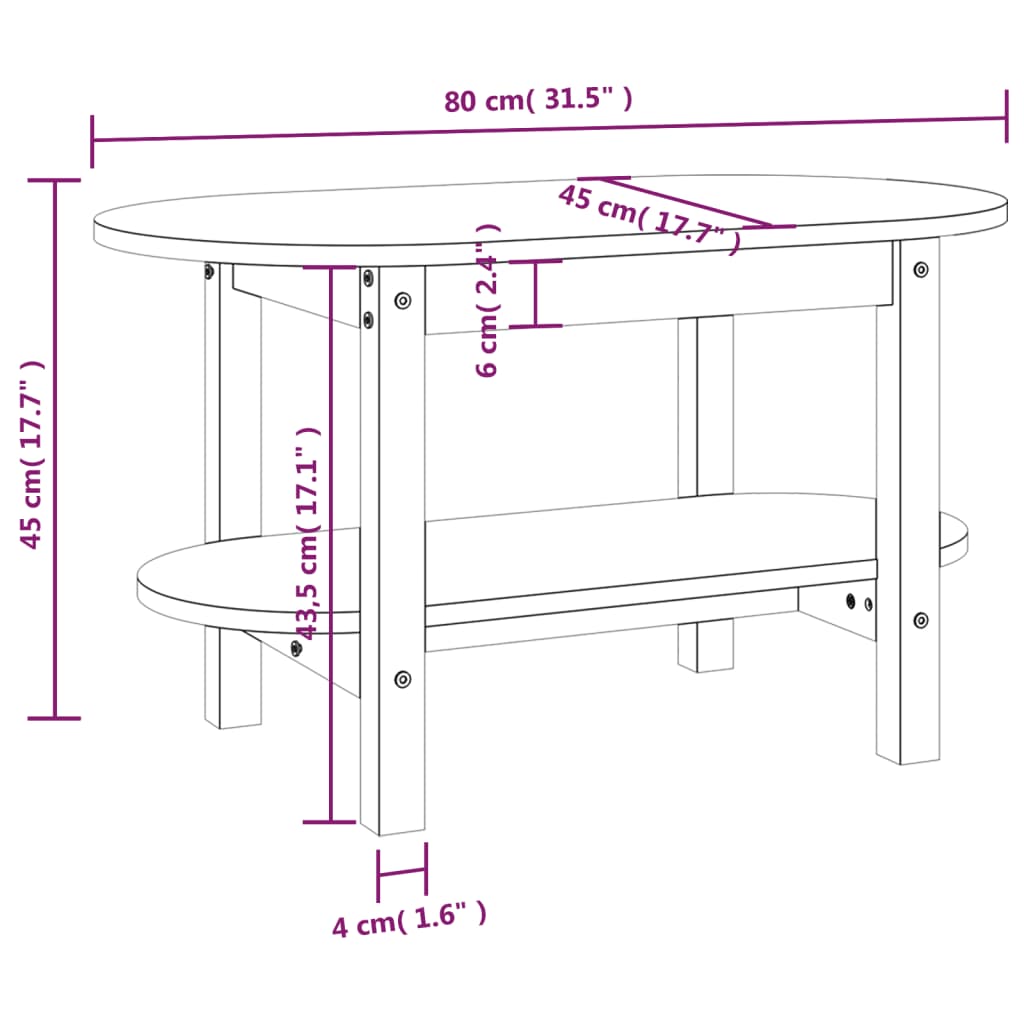 Soffbord 80x45x45 cm massiv furu