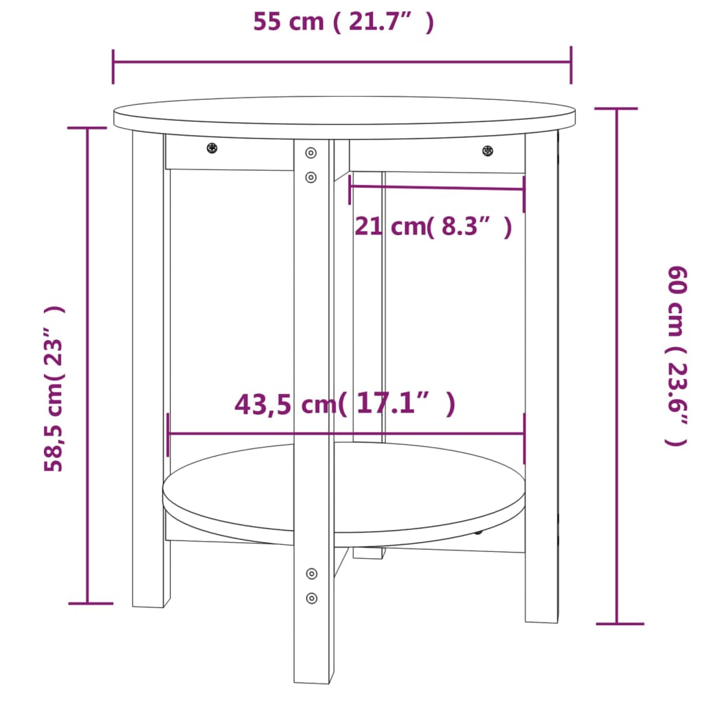 Soffbord svart Ø 55 x 60 cm massiv furu