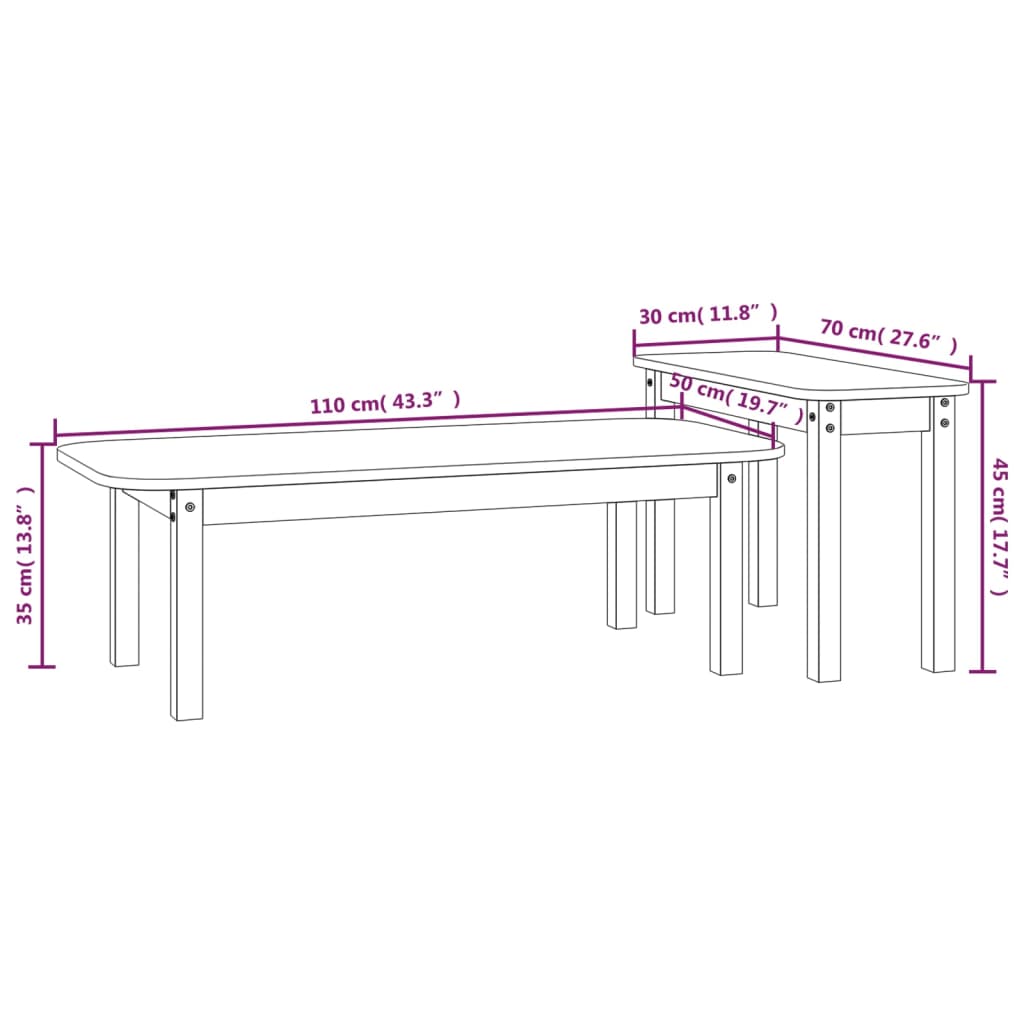 Satsbord 2 st svart massiv furu