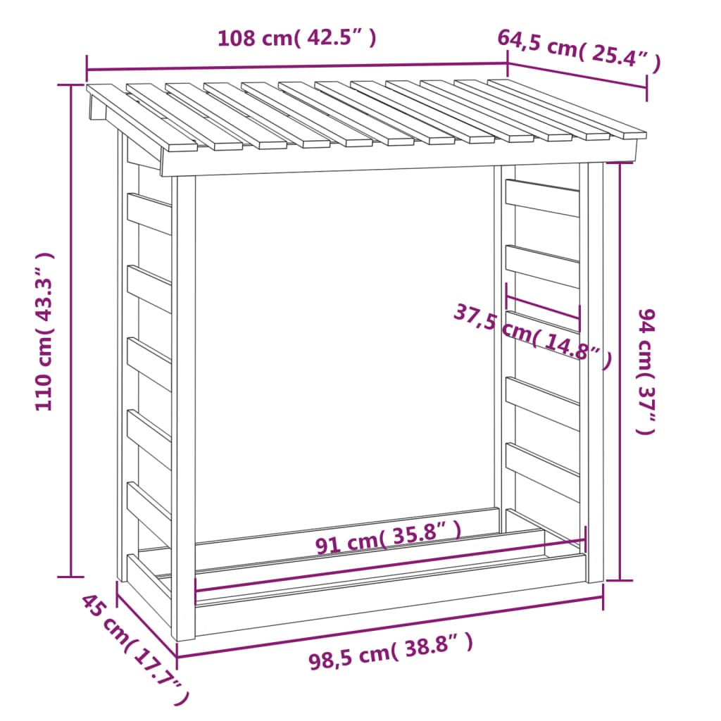 Vedställ 108x64,5x110 cm massiv furu