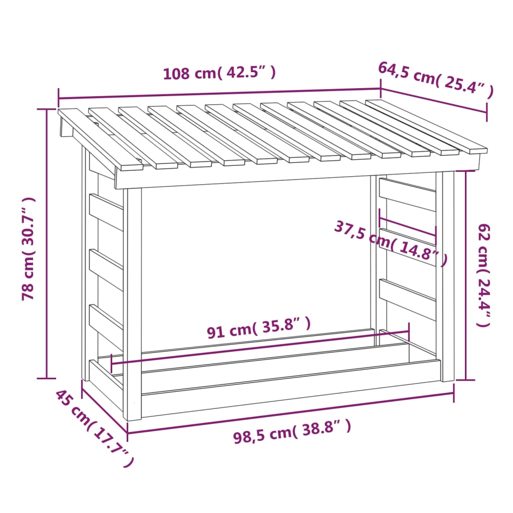 Vedställ 108x64,5x78 cm massiv furu