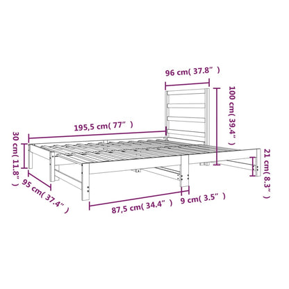 Utdragbar dagbädd vit 2x(90x190) cm massiv furu