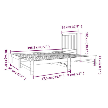 Utdragbar dagbädd 2x(90x190) cm massiv furu