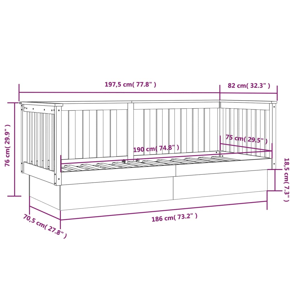 Dagbädd utan madrass 75x190 cm massiv trä furu