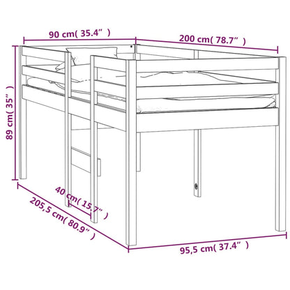 Hög säng 90x200 cm massiv furu