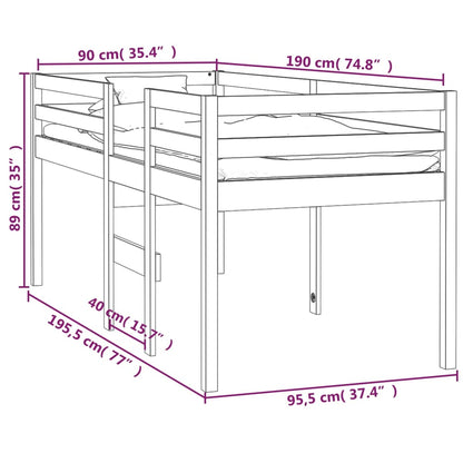 hög sovbädd vit 90x190 cm massivt trä furu