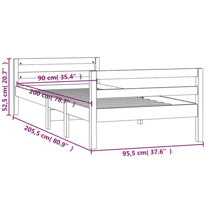 Sängram utan madrass 90x200 cm massiv furu