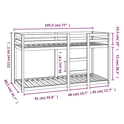 Våningssäng vit 75x190 cm massiv furu